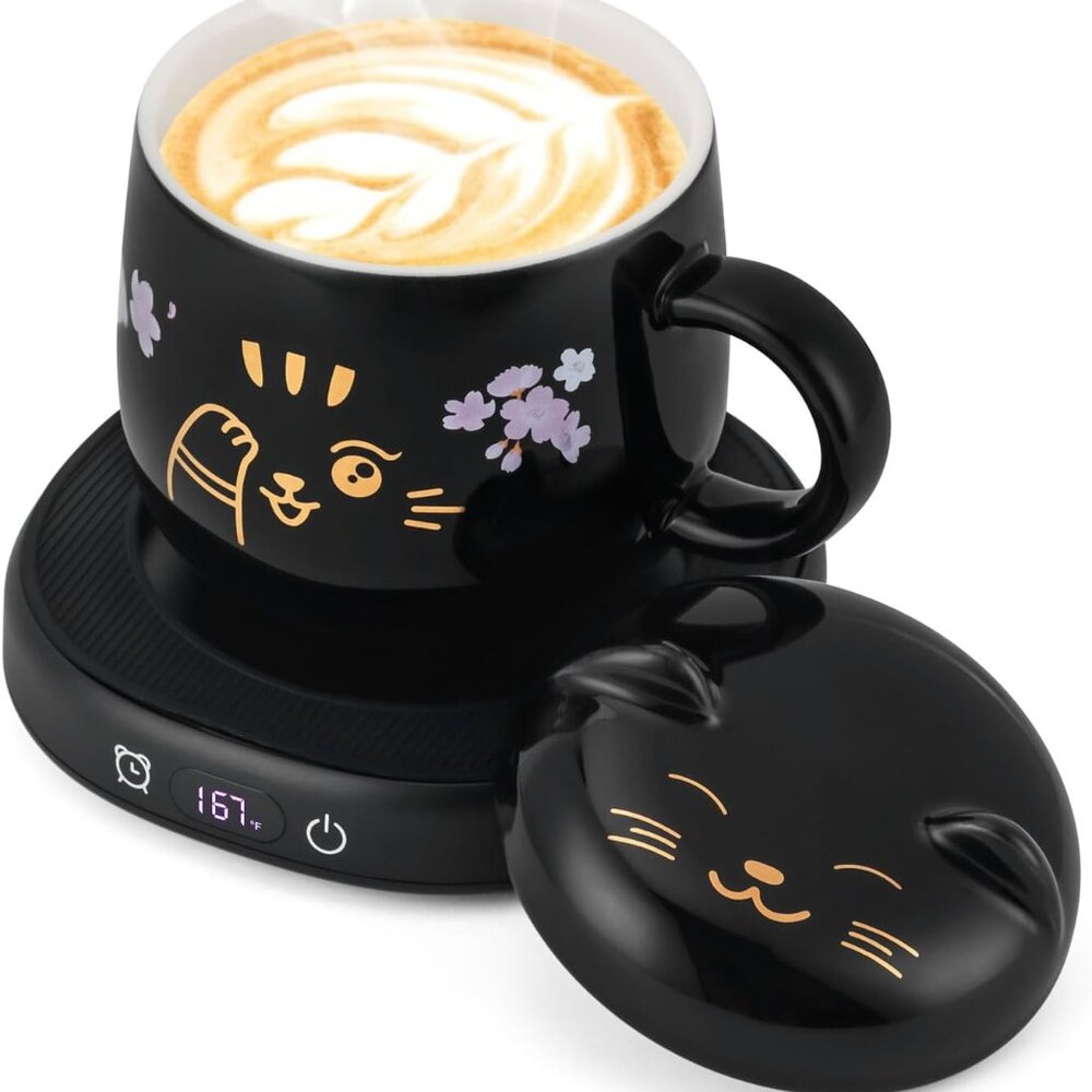 Coffee Mug Warmer  Cute Cat Mug Set Electric Cup Warmer For Desk With Auto Shu